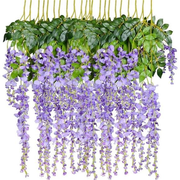 12 Pack 3.6 Feet Artificial Fake Wisteria Vine Ratta Hanging Garland Silk Flower - Picture 1 of 7